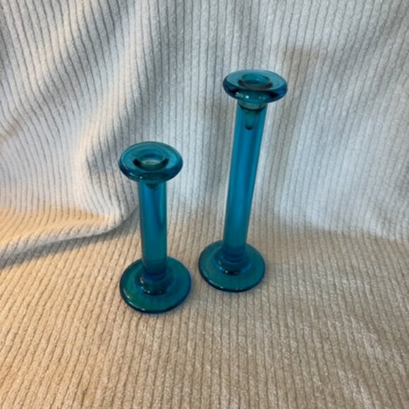 Aqua Turquoise stem candle holders - Picture 1 of 5